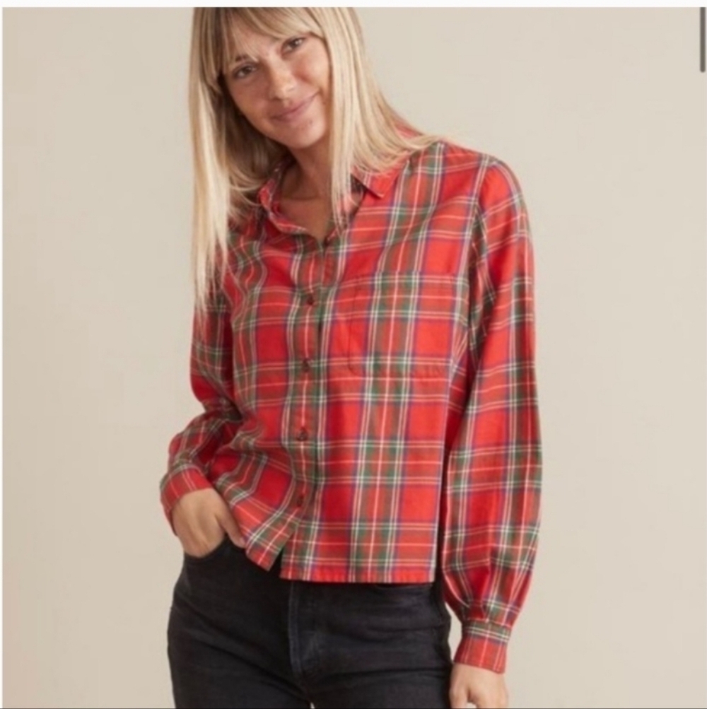 Marine Layer Zoe Red Plaid Button Down Classic Flannel Size Medium New!